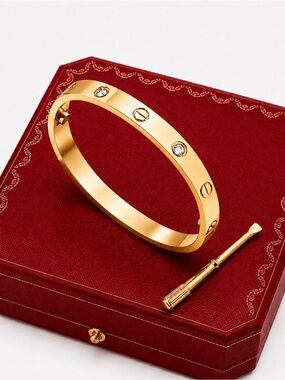 Gold Plated Screwdriver Bangle Bracelet With Stones Love